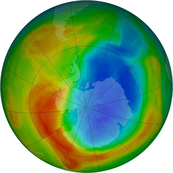 Antarctic ozone map for 19 October 1982
